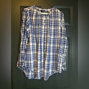 Lucky Brand Navy and Cream Plaid Shirt
